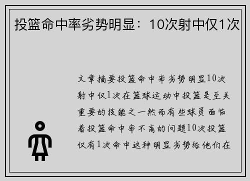 投篮命中率劣势明显：10次射中仅1次